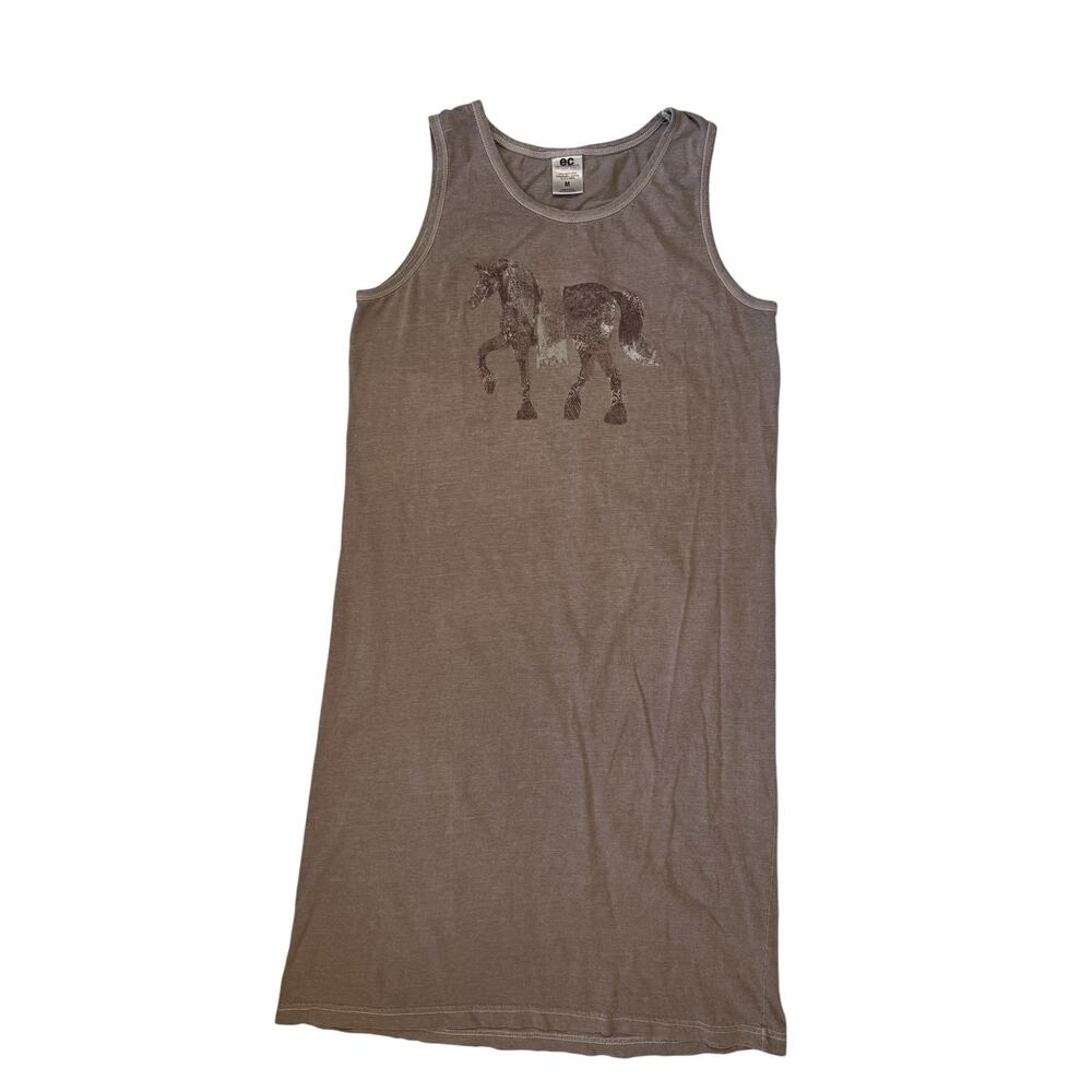 EARTH CREATION Horse Print Brown Cotton Tank Dress SZ Medium Organic Made in USA - Picture 4 of 8